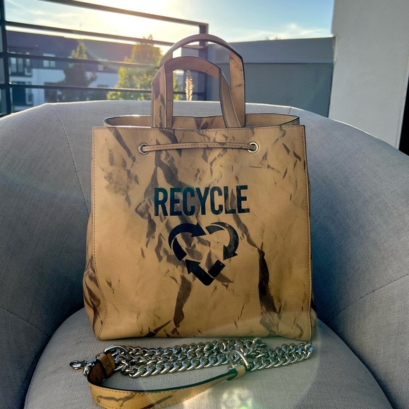 Moschino Leather Recycle Drawstring Bag Tote With Shoulder Strap - Picture 2 of 14